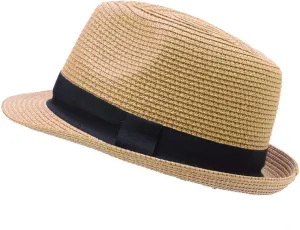 Unisex Kids Boys Girls Straw Hat Fedora Cap Jazz Hat Short Brim Sun Hat