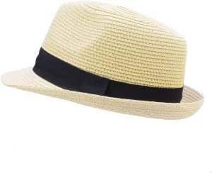Unisex Kids Boys Girls Straw Hat Fedora Cap Jazz Hat Short Brim Sun Hat