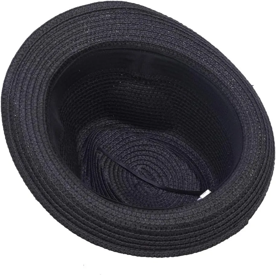 Unisex Kids Boys Girls Straw Hat Fedora Cap Jazz Hat Short Brim Sun Hat