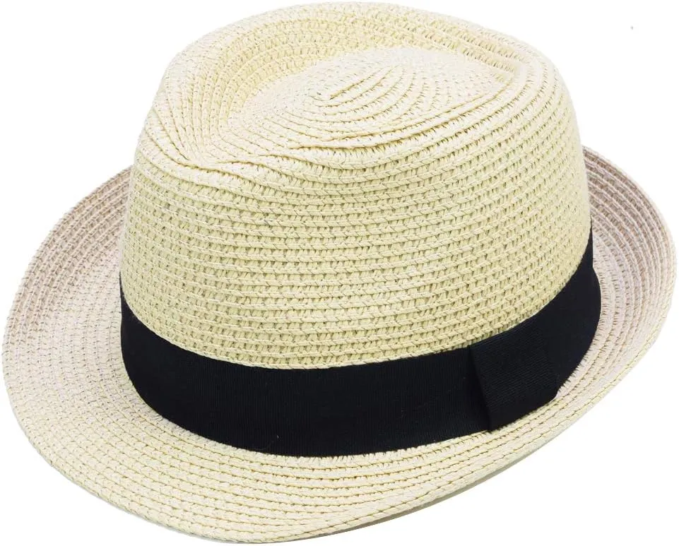 Unisex Kids Boys Girls Straw Hat Fedora Cap Jazz Hat Short Brim Sun Hat