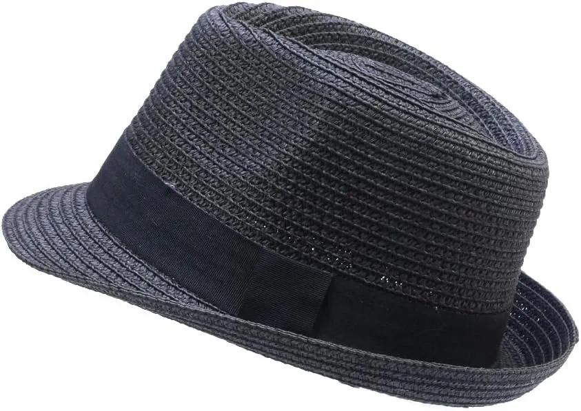 Unisex Kids Boys Girls Straw Hat Fedora Cap Jazz Hat Short Brim Sun Hat