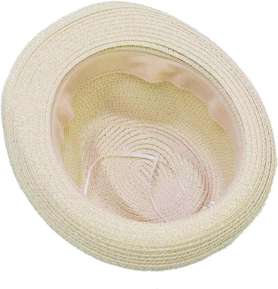 Unisex Kids Boys Girls Straw Hat Fedora Cap Jazz Hat Short Brim Sun Hat