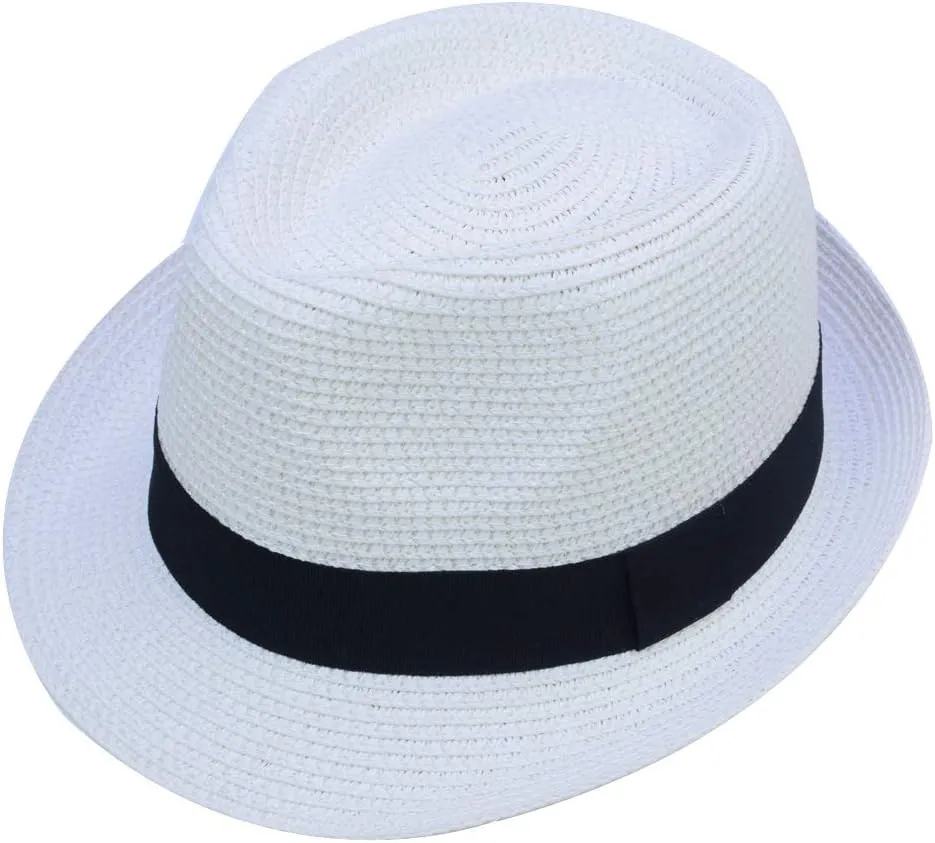 Unisex Kids Boys Girls Straw Hat Fedora Cap Jazz Hat Short Brim Sun Hat