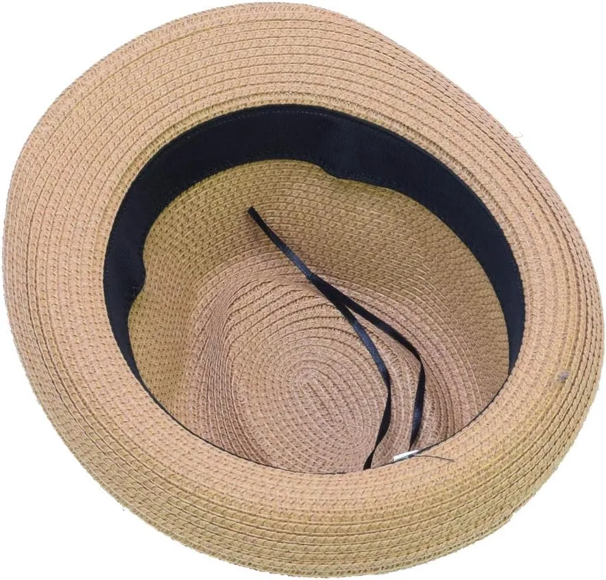 Unisex Kids Boys Girls Straw Hat Fedora Cap Jazz Hat Short Brim Sun Hat