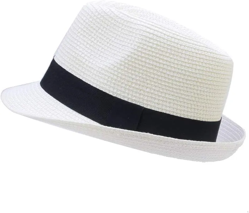 Unisex Kids Boys Girls Straw Hat Fedora Cap Jazz Hat Short Brim Sun Hat