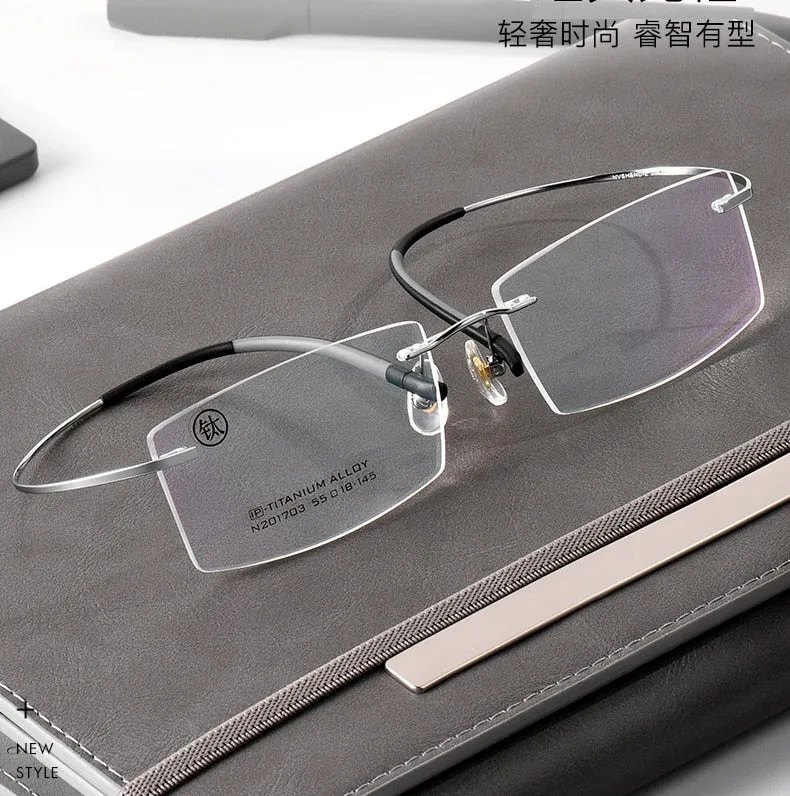 Unisex Rimless  Memory Titanium Frame Eyeglasses Customizable Lenses Zt201703