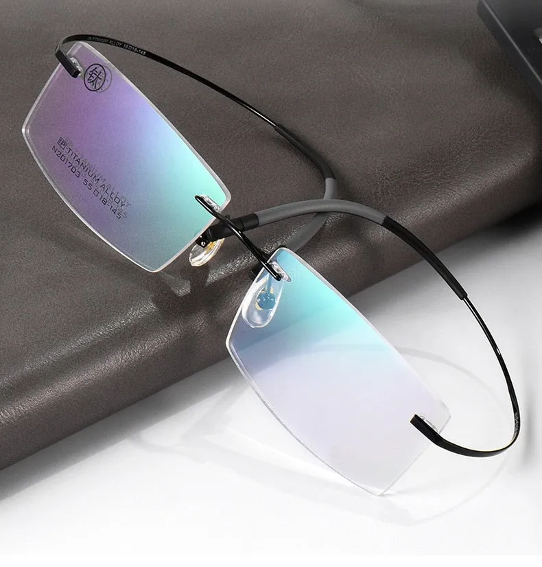 Unisex Rimless  Memory Titanium Frame Eyeglasses Customizable Lenses Zt201703