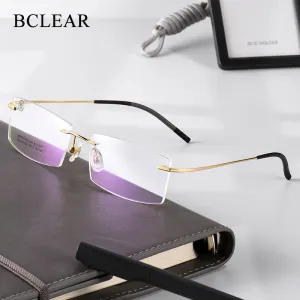 Unisex Rimless  Memory Titanium Frame Eyeglasses Customizable Lenses Zt201703