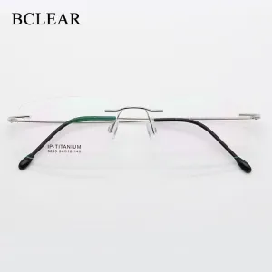 Unisex Rimless Titanium Frame Eyeglasses Customizable Lenses 9005