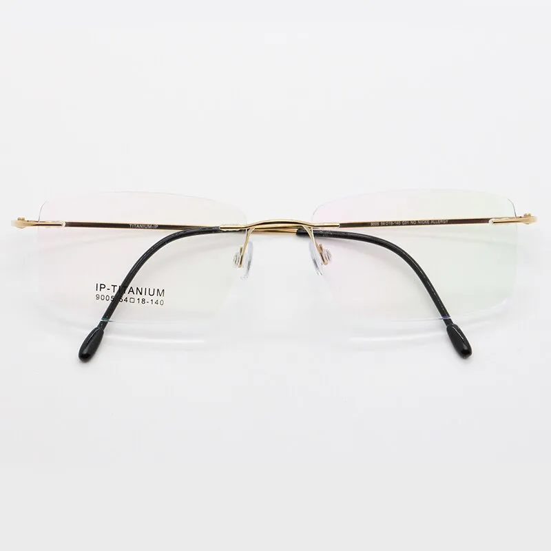 Unisex Rimless Titanium Frame Eyeglasses Customizable Lenses 9005