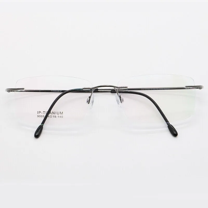 Unisex Rimless Titanium Frame Eyeglasses Customizable Lenses 9005