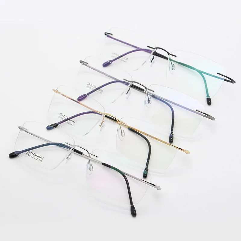 Unisex Rimless Titanium Frame Eyeglasses Customizable Lenses 9005