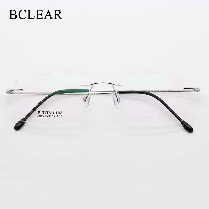 Unisex Rimless Titanium Frame Eyeglasses Customizable Lenses 9005