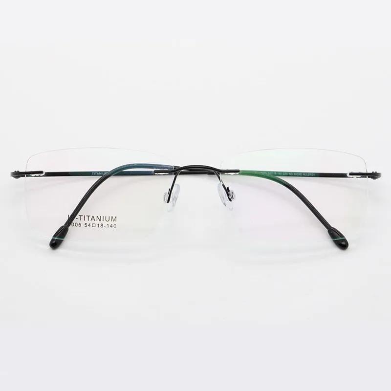 Unisex Rimless Titanium Frame Eyeglasses Customizable Lenses 9005
