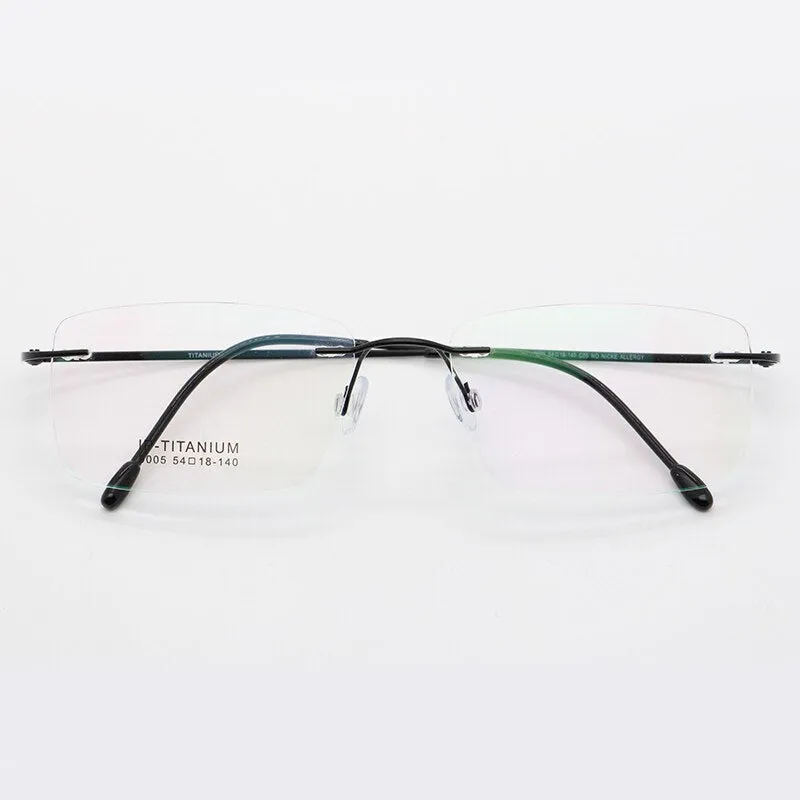 Unisex Rimless Titanium Frame Eyeglasses Customizable Lenses 9005