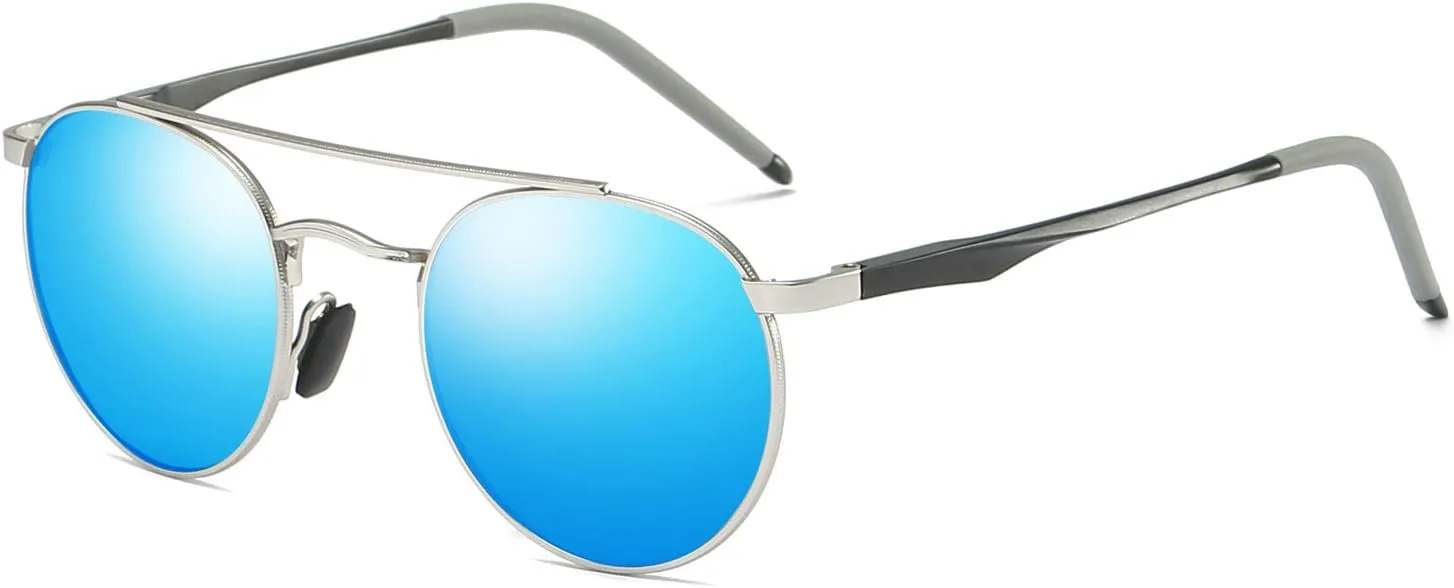 Unisex Vintage Round Sunglasses Double Bridge Men Women Polarized Aviator Sunglasses A540