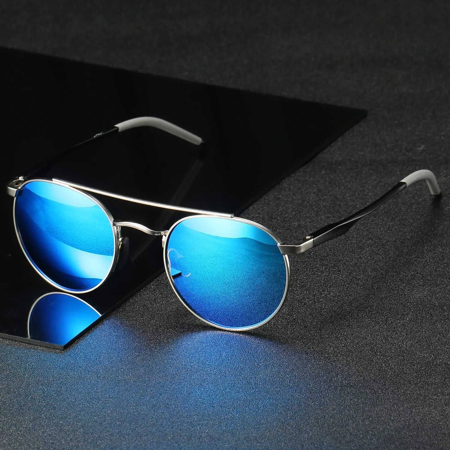 Unisex Vintage Round Sunglasses Double Bridge Men Women Polarized Aviator Sunglasses A540