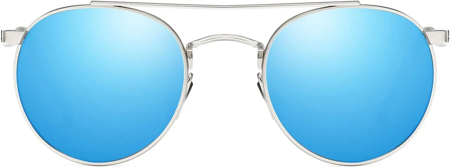 Unisex Vintage Round Sunglasses Double Bridge Men Women Polarized Aviator Sunglasses A540