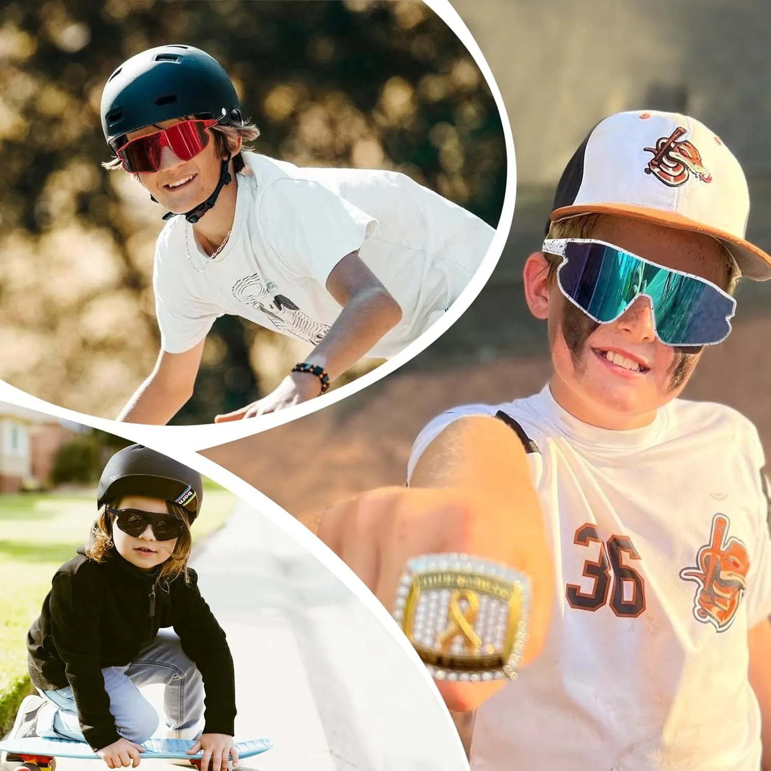 Unisex Youth Cycling Sunglasses For Tennis Softball, One-piece UV400 Wraparound Baseball Shades Outdoors & Indoors.