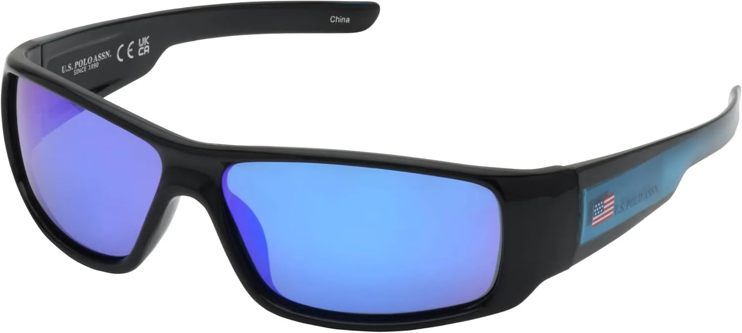 U.S. POLO ASSN. Men's PA3009M Wrap Around Rectangular Polarized Sunglasses with UV400 Protection, Sport Sunglasses for Men