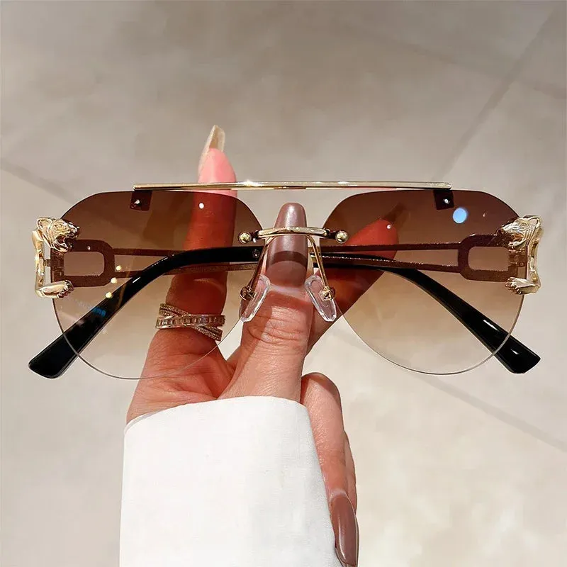 VAIGE Retro Rimless Gradient Sunglasses - Classic Silver Double Bridge UV400