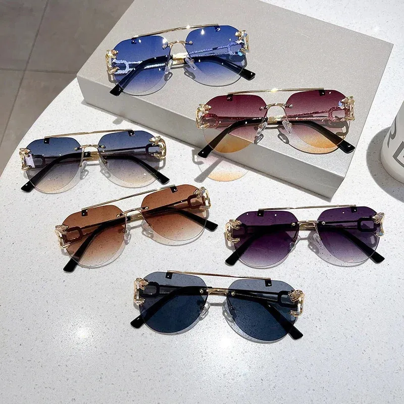 VAIGE Retro Rimless Gradient Sunglasses - Classic Silver Double Bridge UV400