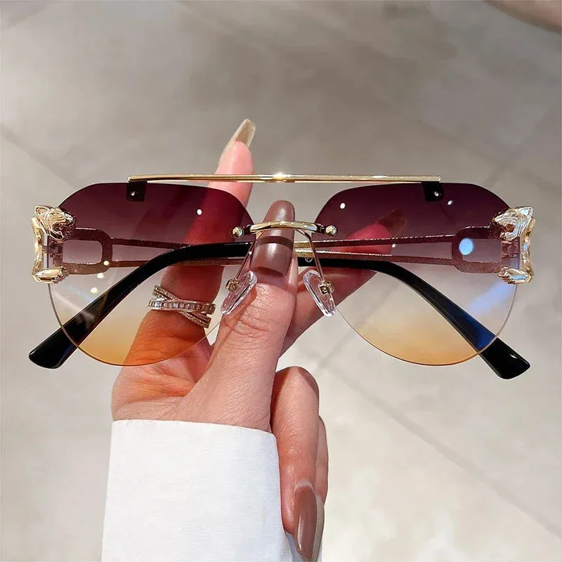 VAIGE Retro Rimless Gradient Sunglasses - Classic Silver Double Bridge UV400
