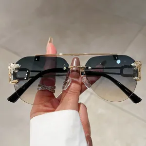 VAIGE Retro Rimless Gradient Sunglasses - Classic Silver Double Bridge UV400