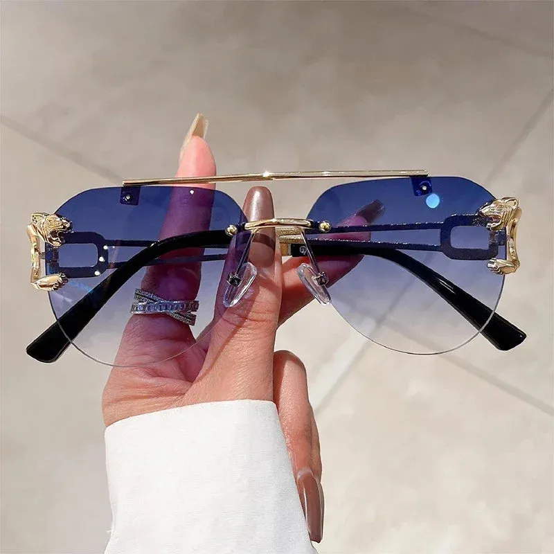 VAIGE Retro Rimless Gradient Sunglasses - Classic Silver Double Bridge UV400