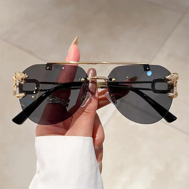 VAIGE Retro Rimless Gradient Sunglasses - Classic Silver Double Bridge UV400