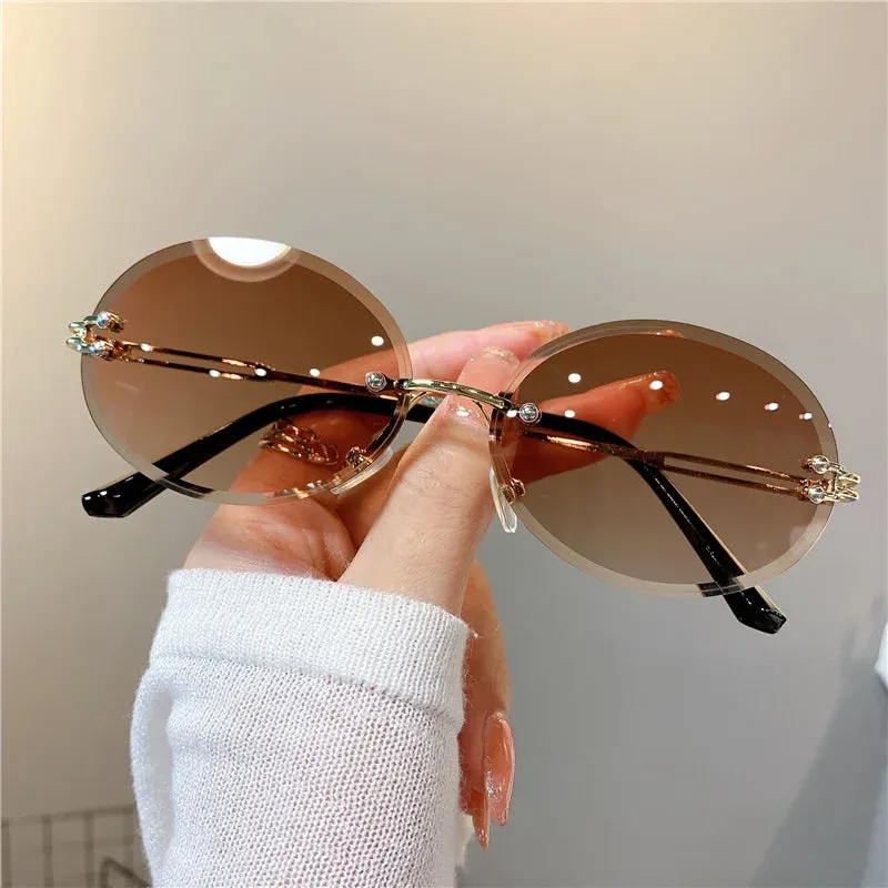 VAIGE Stylish Rimless Oval Sunglasses in Sleek Black - UV400 Protection