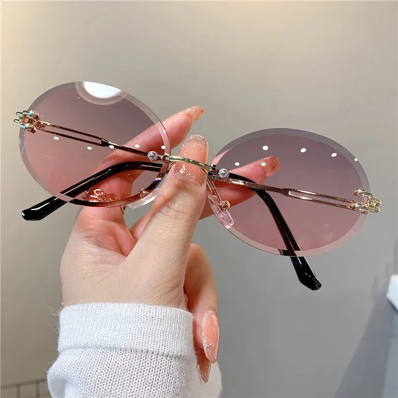 VAIGE Stylish Rimless Oval Sunglasses in Sleek Black - UV400 Protection