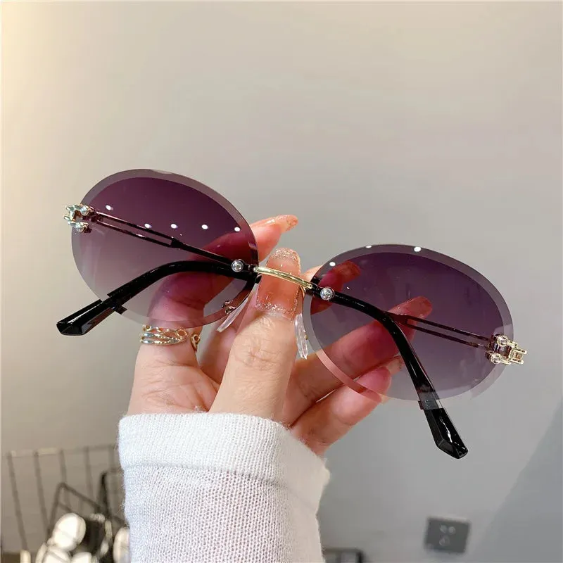 VAIGE Stylish Rimless Oval Sunglasses in Sleek Black - UV400 Protection