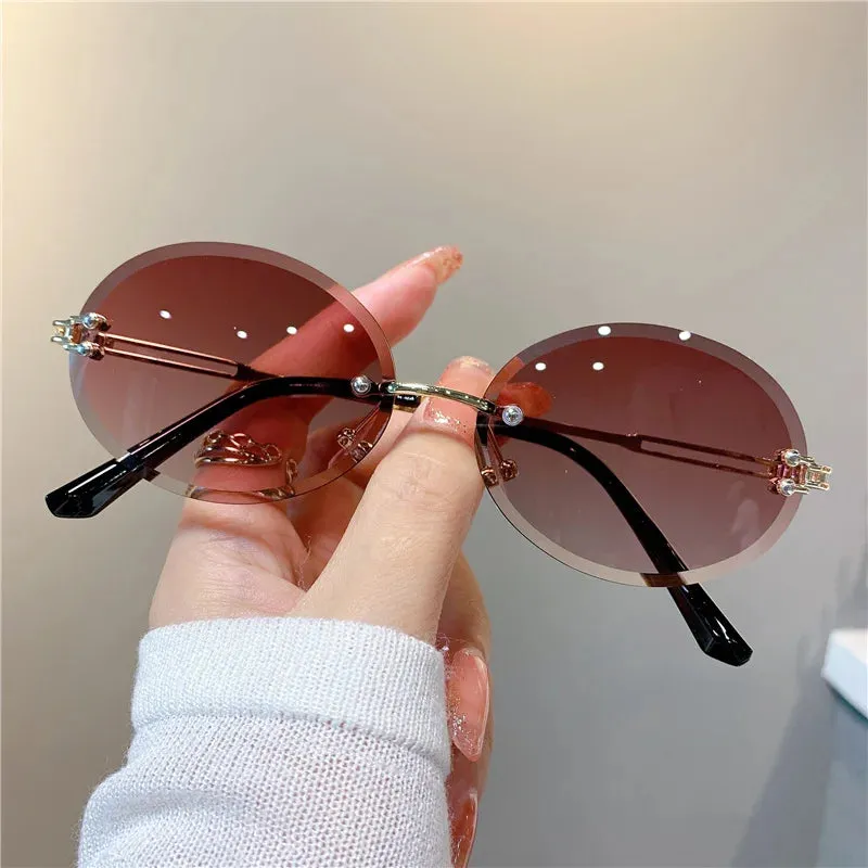 VAIGE Stylish Rimless Oval Sunglasses in Sleek Black - UV400 Protection