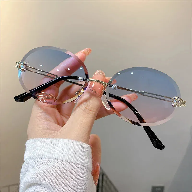 VAIGE Stylish Rimless Oval Sunglasses in Sleek Black - UV400 Protection