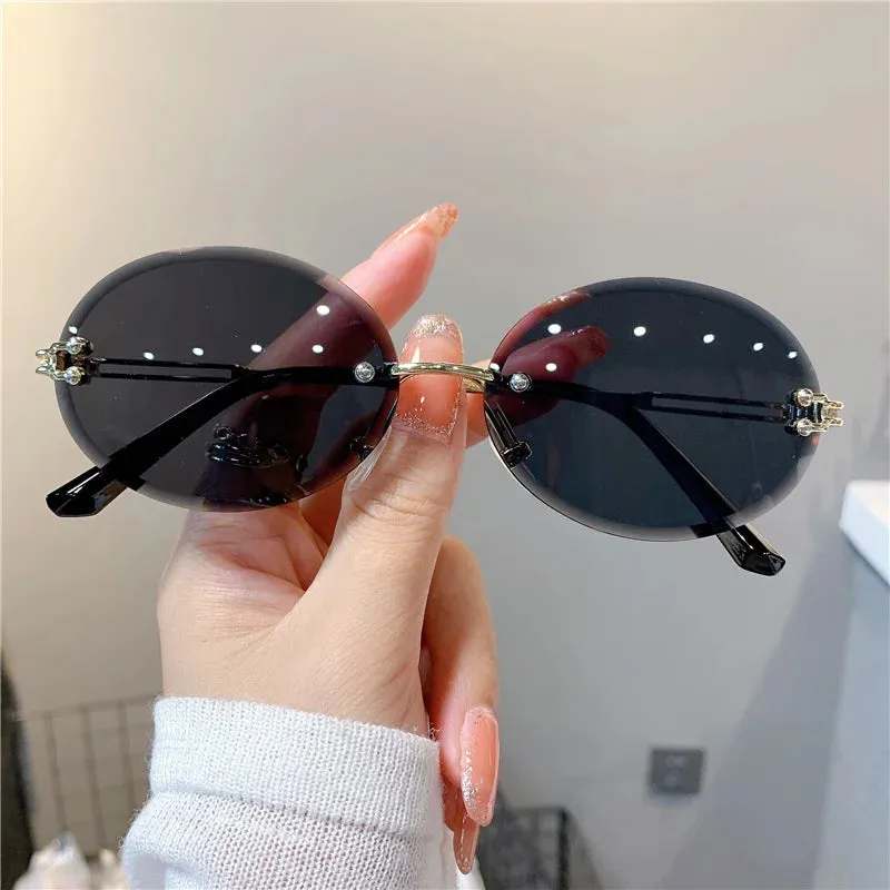 VAIGE Stylish Rimless Oval Sunglasses in Sleek Black - UV400 Protection