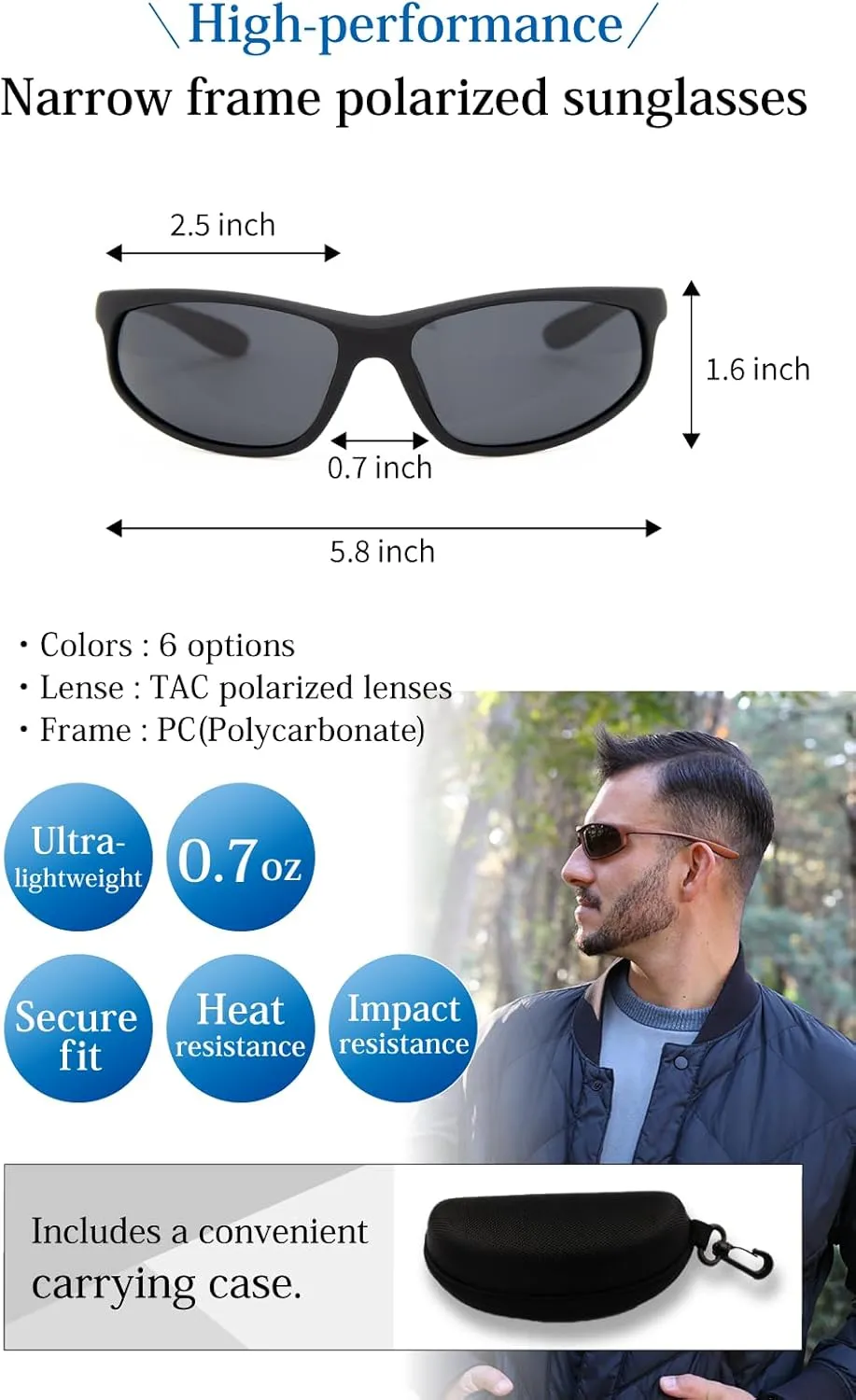 valeria Polarised Sports Sunglasses TAC Lenses Hard Case Included UV400 Narrow Frame