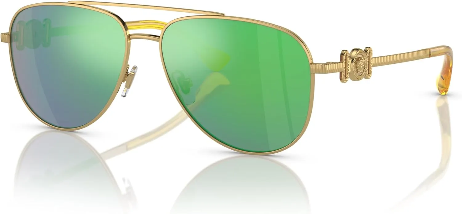 Versace Child Sunglasses Gold Frame, Light Green Mirror Green Lenses, 52MM