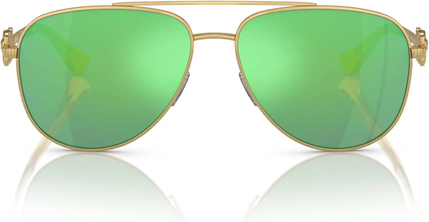 Versace Child Sunglasses Gold Frame, Light Green Mirror Green Lenses, 52MM