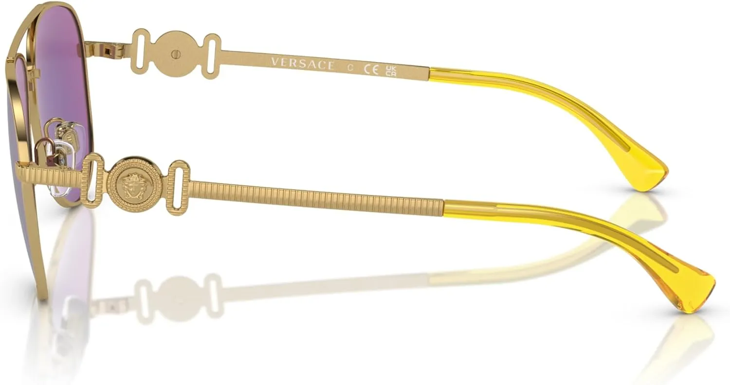 Versace Child Sunglasses Gold Frame, Light Green Mirror Green Lenses, 52MM