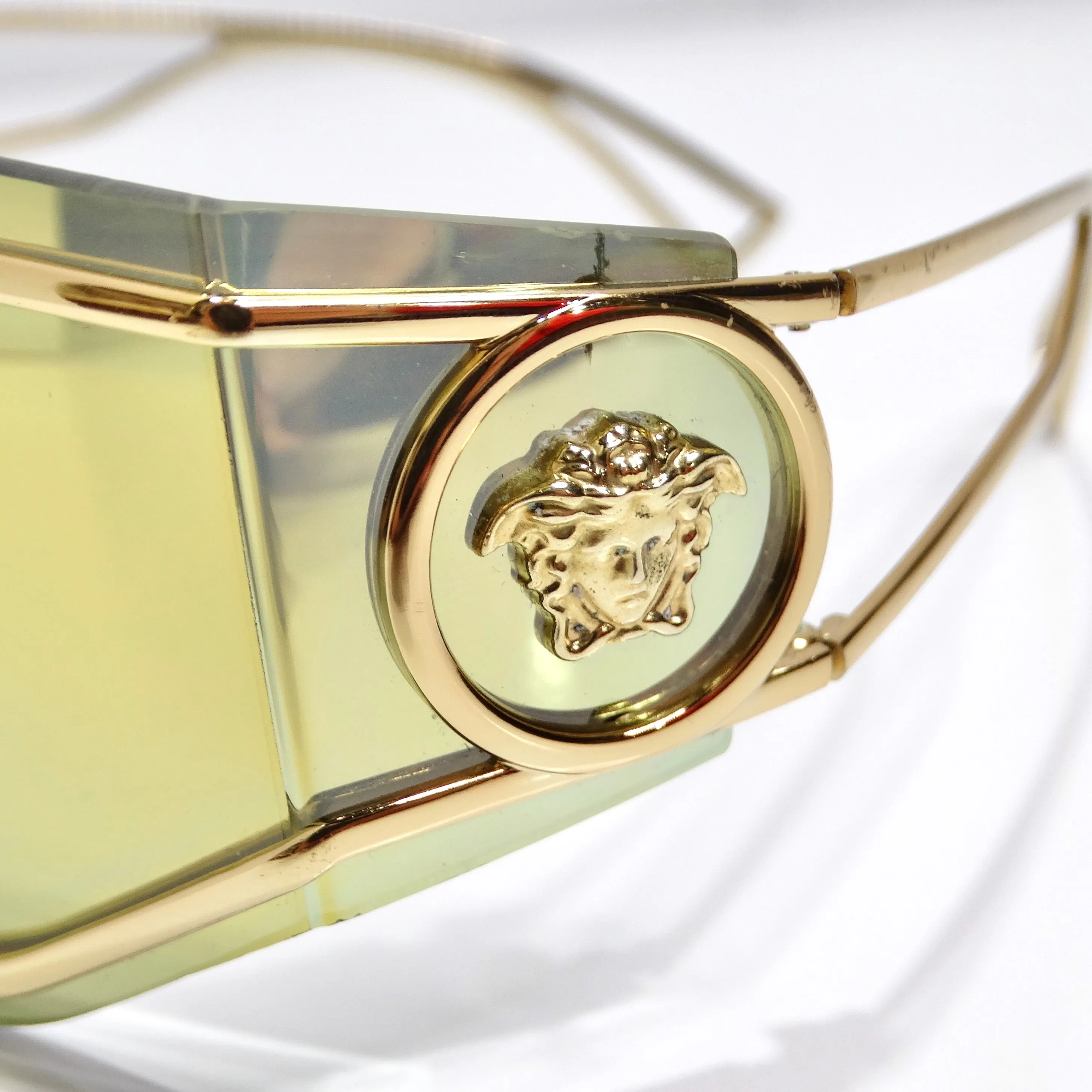 Versace Medusa Gold Tone Mirrored Shield Sunglasses