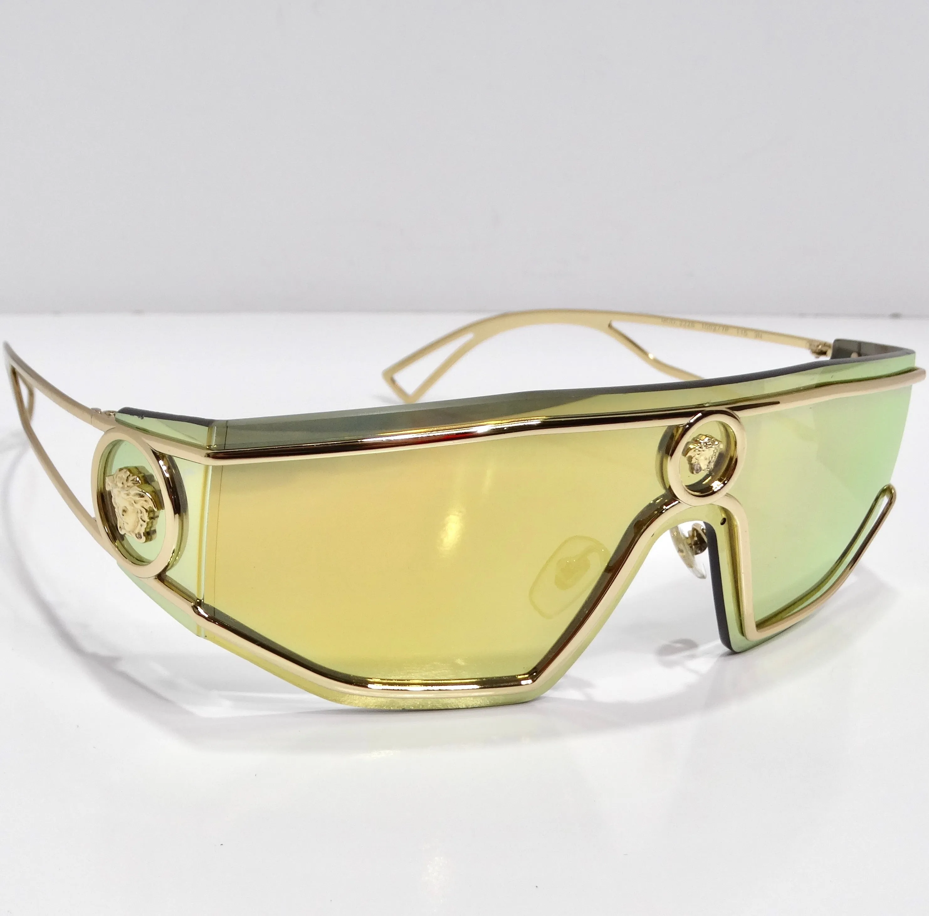 Versace Medusa Gold Tone Mirrored Shield Sunglasses