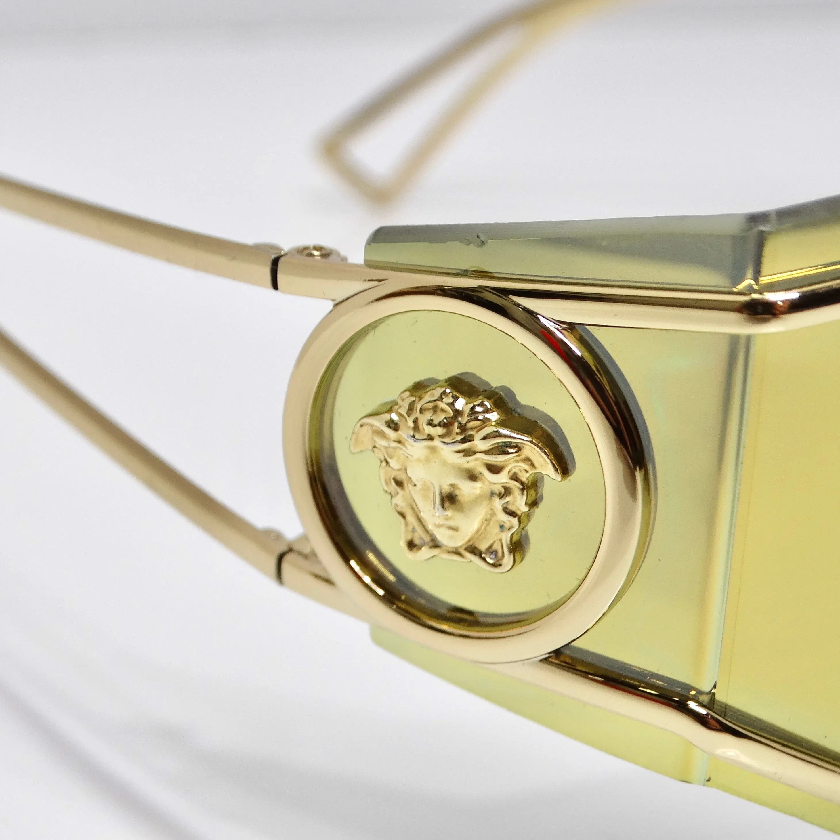 Versace Medusa Gold Tone Mirrored Shield Sunglasses