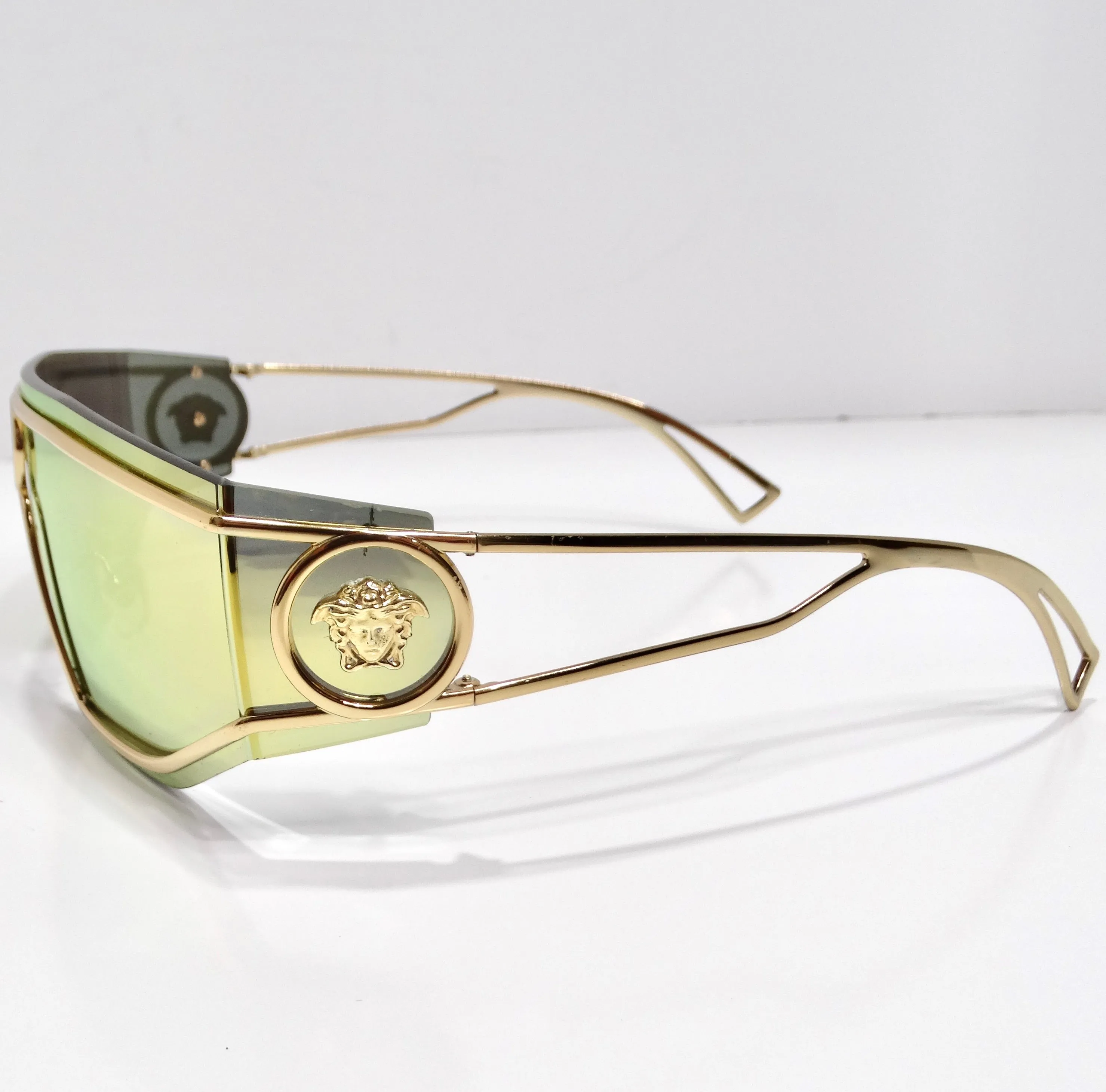 Versace Medusa Gold Tone Mirrored Shield Sunglasses