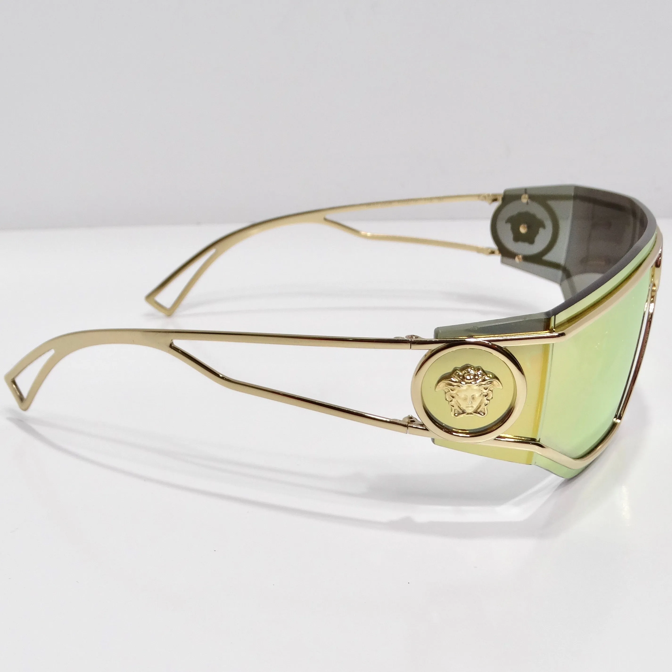 Versace Medusa Gold Tone Mirrored Shield Sunglasses