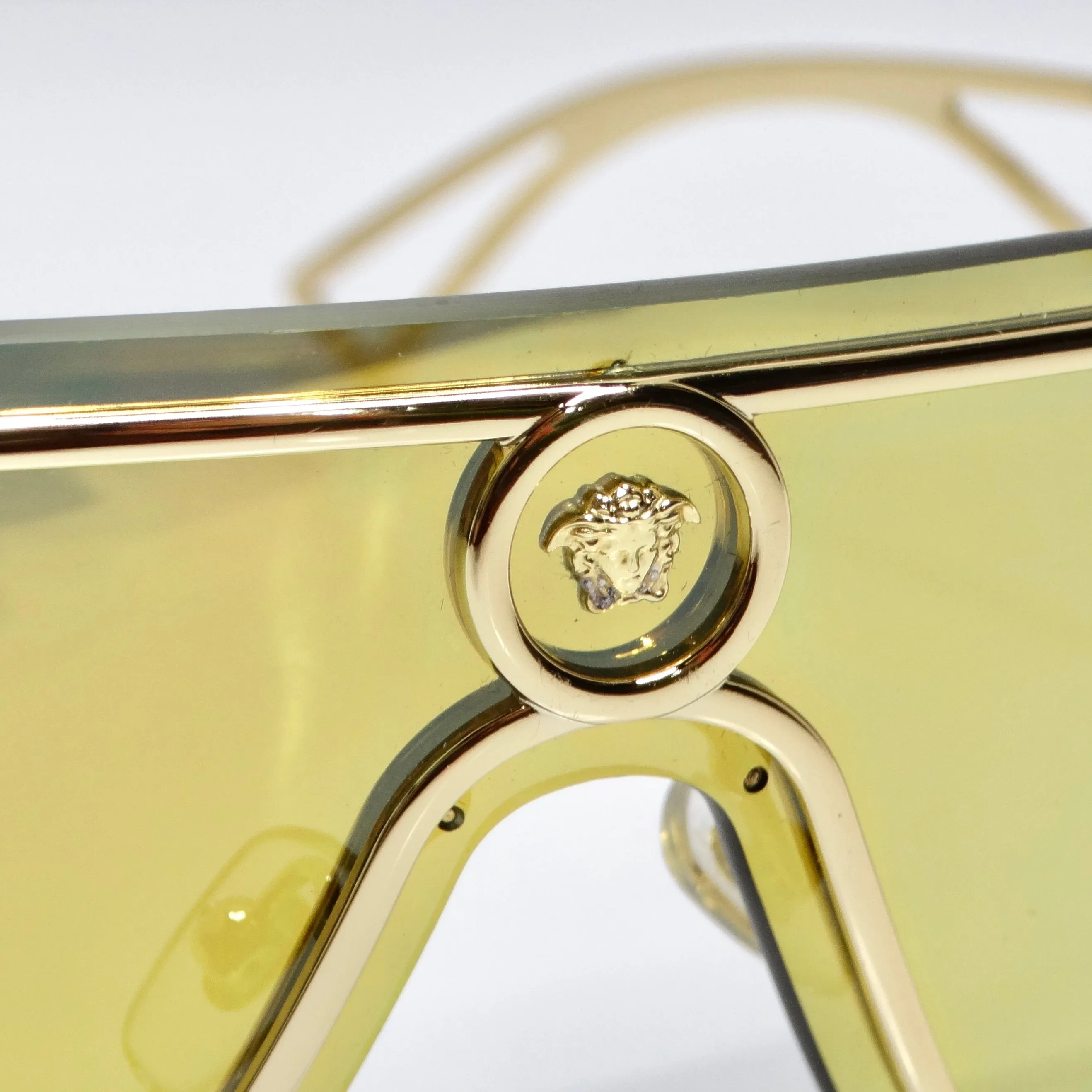 Versace Medusa Gold Tone Mirrored Shield Sunglasses
