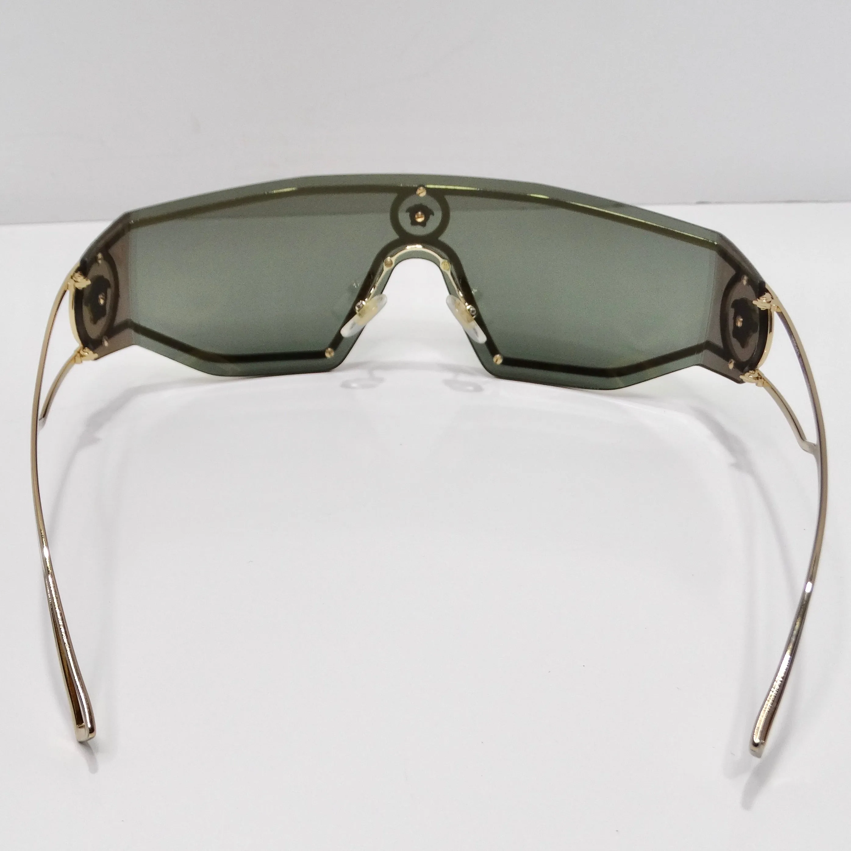 Versace Medusa Gold Tone Mirrored Shield Sunglasses