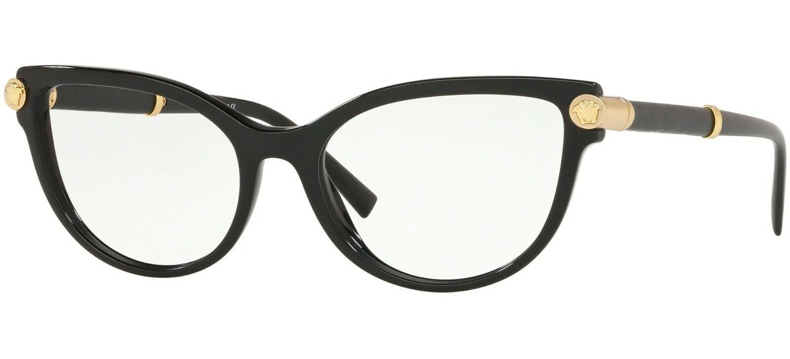 VERSACE V-Rock Black Gold Cat Eye EyeGlasses Frame Glasses VE 3270Q GB1 54