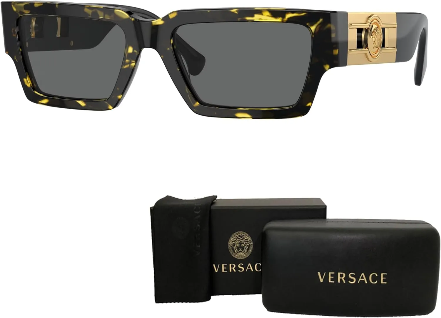 Versace VE4459 Rectangle Sunglasses for Men for Women   BUNDLE With Designer iWear Complimentary Eyewear Kit