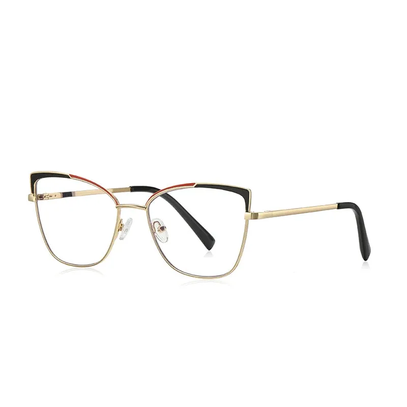 Vicky Women's Full Rim Large Square Cat Eye Alloy Reading Glasses 3104